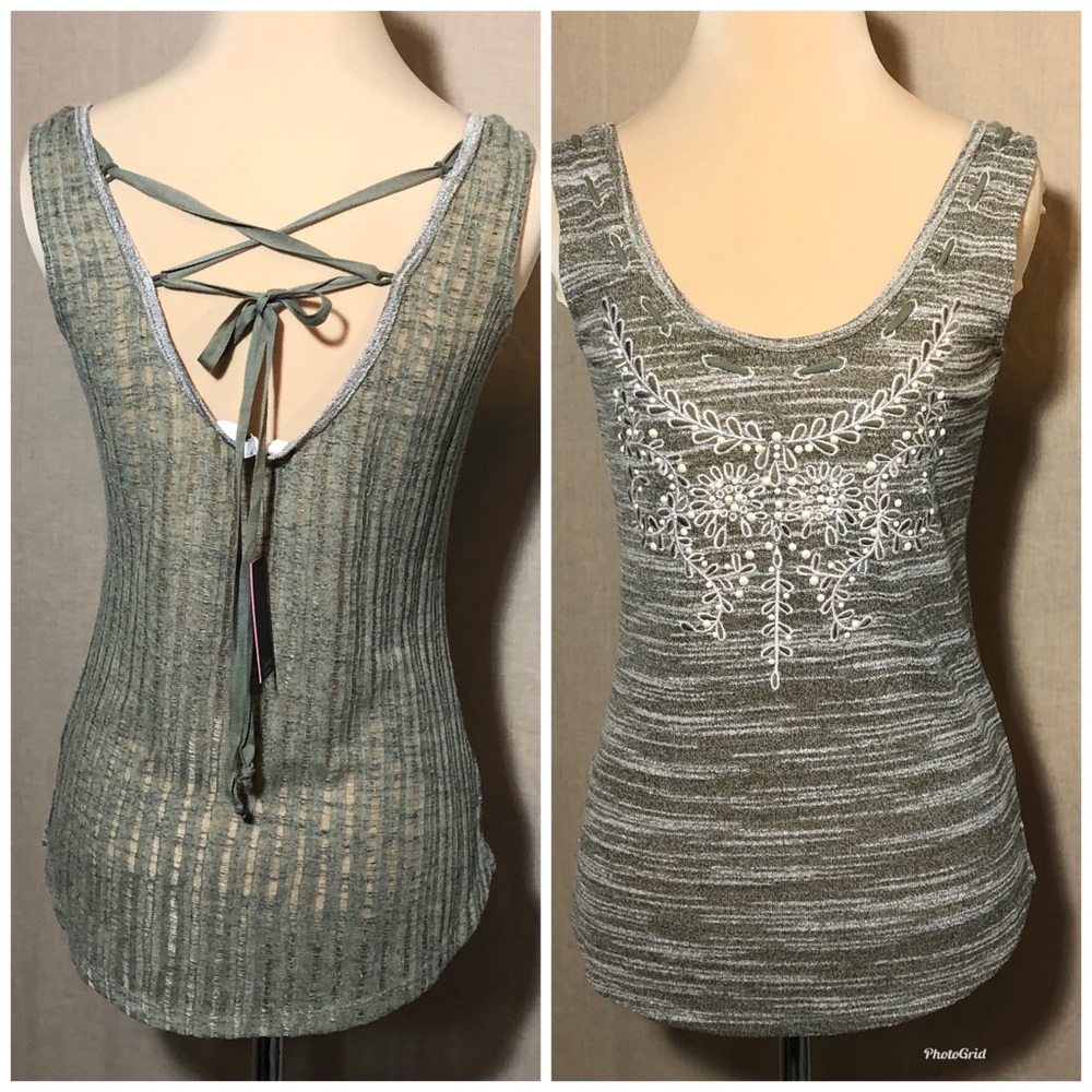 MISS Me   NWT tank embroidered sheer back sz Small